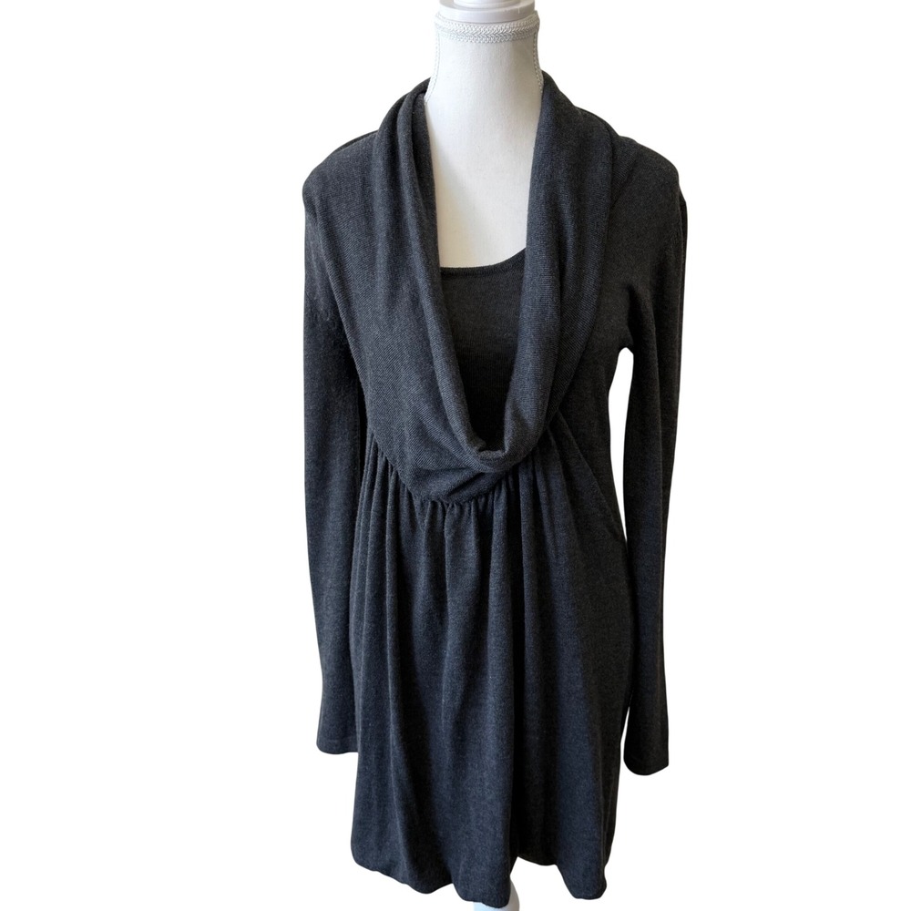 Kerisma Gray Cashmere Blend Cowl Neck‎ Long Sleeve Knit Dress M Luxury Empire